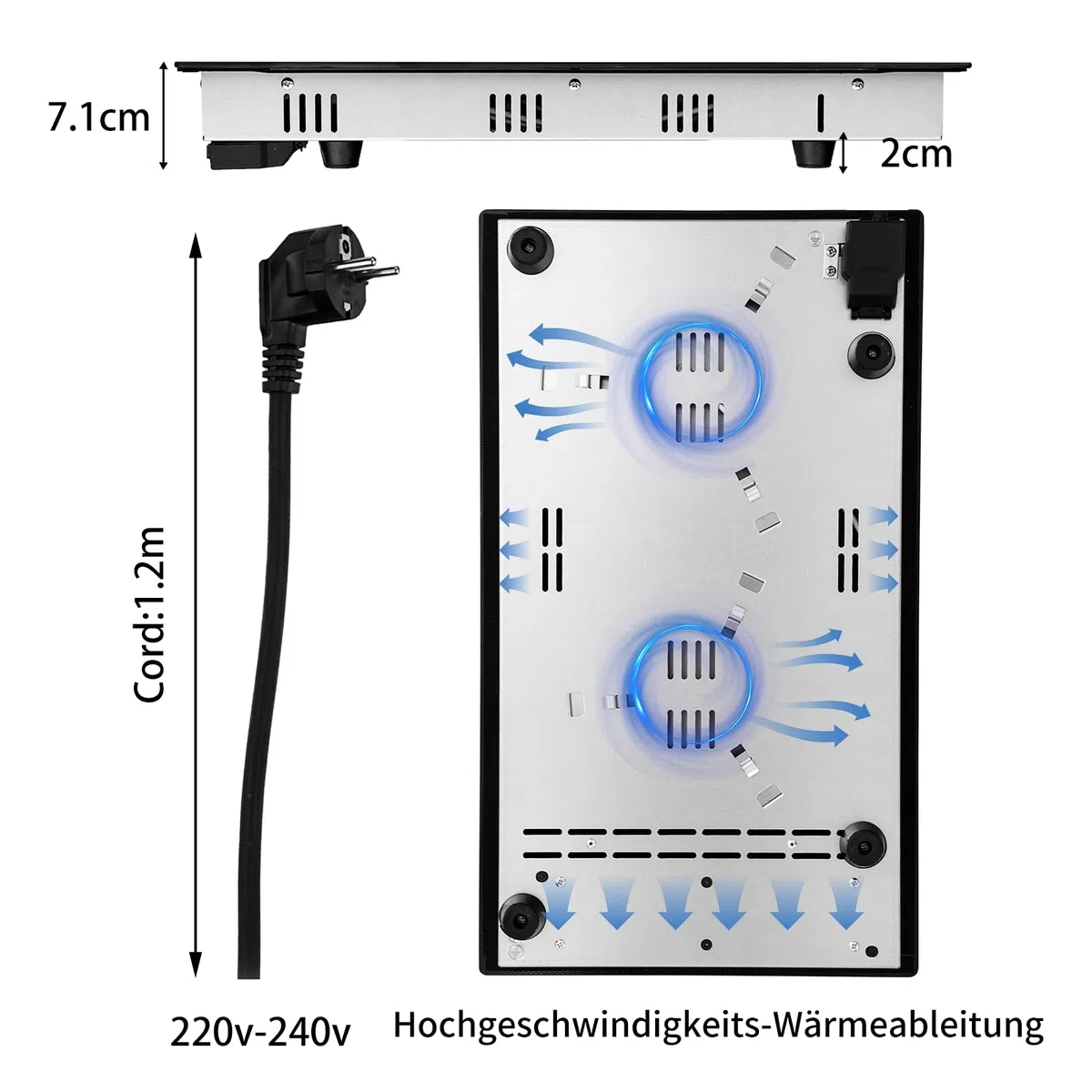 WEHIMO Domino Glaskeramikkochfeld 29.5cm, 3000W 2 Kochzonen, Berührungssteuerung, Kindersicherung & Timer, Für Alle Töpfe (2er-Pack)