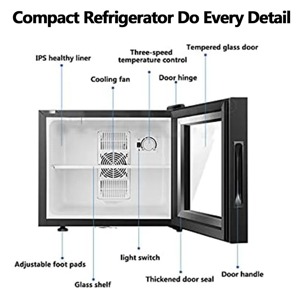 Mini-Gefrierschrank mit Glastür und Schloss, leiser 28 dB Tischkühlschrank für Büro, Wohnheim, Wohnung – kompaktes 20-Liter-Design für Getränke und Snacks
