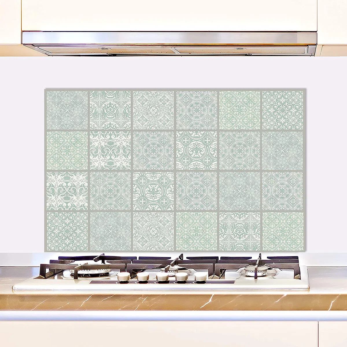 Queence | Küchen Spritzschutz „Fliesenmuster“ 80x50 cm | Küchenrückwand | Alu-DiBond | Fliesenschutz | Paneele | Küchenfliesen | Rückwand