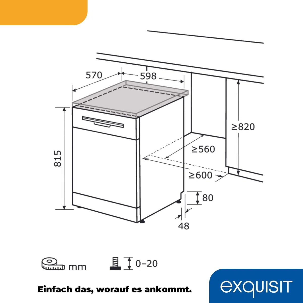 Exquisit Geschirrspüler GSP9112-030E Weiss | Spülmaschine 60 cm freistehend und unterbaufähig | Standgerät | 12 Maßgedecke | Weiß