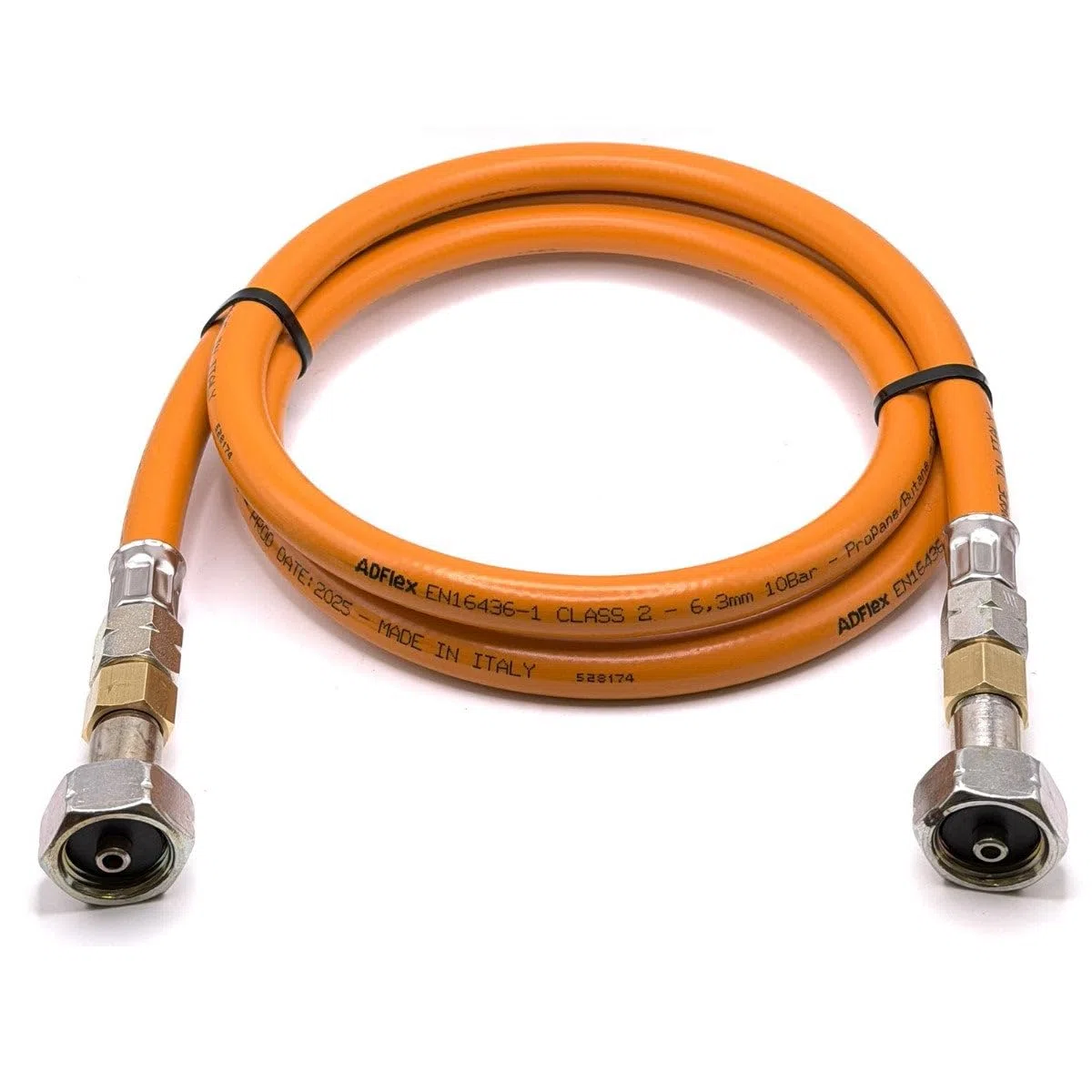 LPG Hochdruck-Gasschlauch 1,5m orange - 27mm 90° abgewinkelt Clip-On Gasflaschenadapter auf 21,8mm LH, ohne Rückschlagventil
