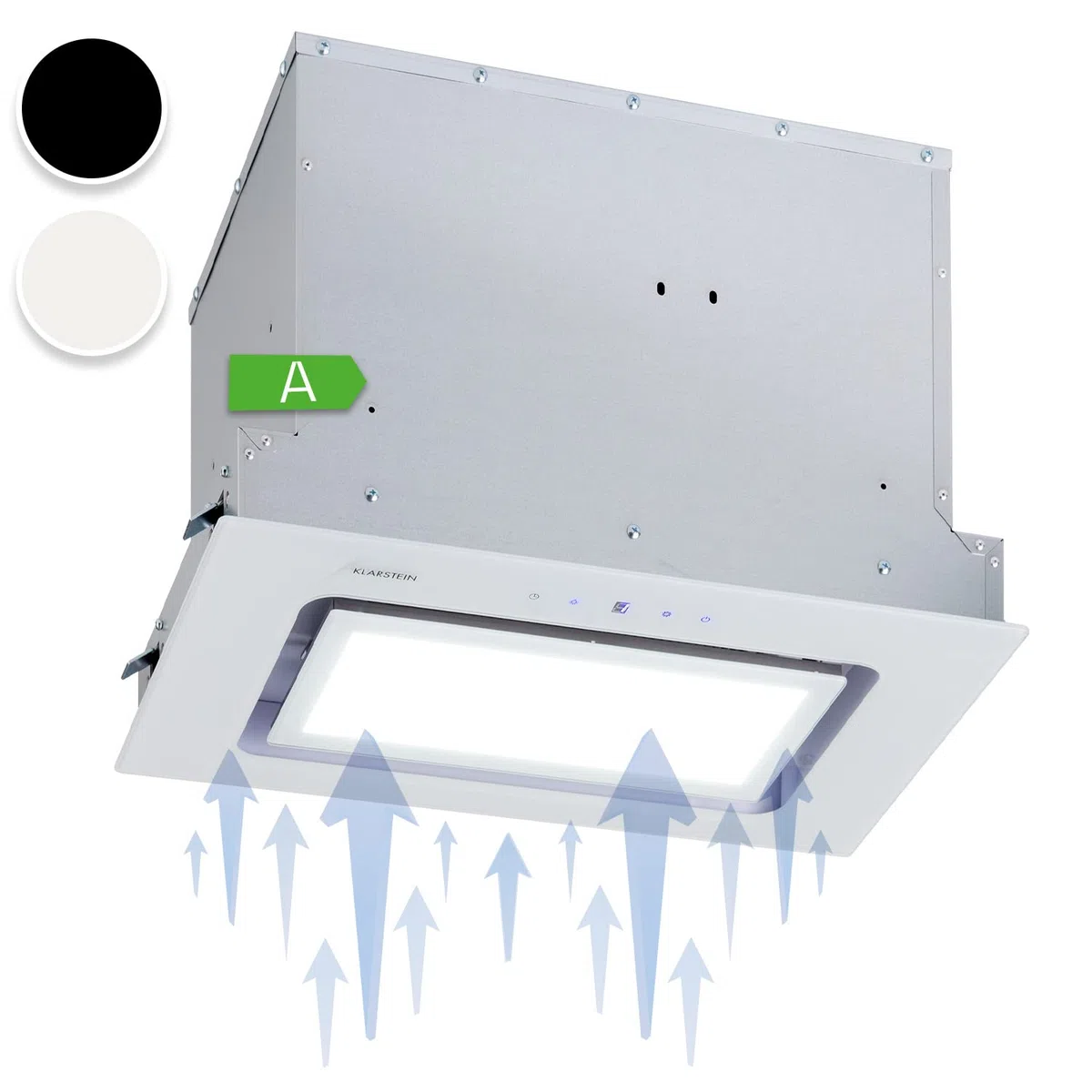 Klarstein Dunstabzugshaube Unterbau, Einbau-Dunstabzugshaube Flach mit Spülmaschinenfestem Aluminium-Fettfilter, 506m³/h Luftstrom, LEDs, Abzugshaube aus Stahl, Dunstabzugshaube ohne Abluftrohr