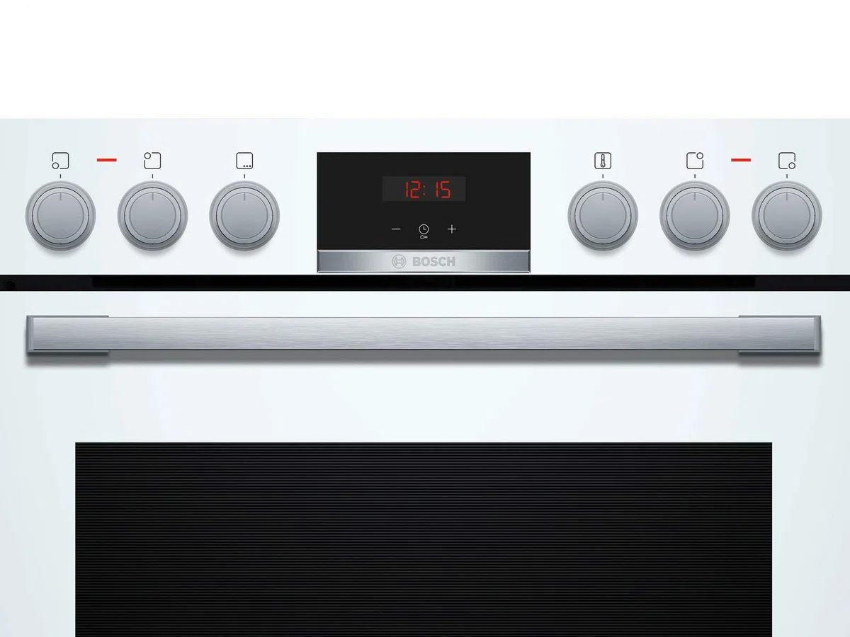 Bosch HND411LW61 Herd-Glaskeramik-Kochfeld-Kombination (herdgesteuert), 59,4 cm breit, 3D Heißluft Backen auf 3 Ebenen, LED-Display-Steuerung, Versenkknebel, Bräterzone für großes Kochgeschirr