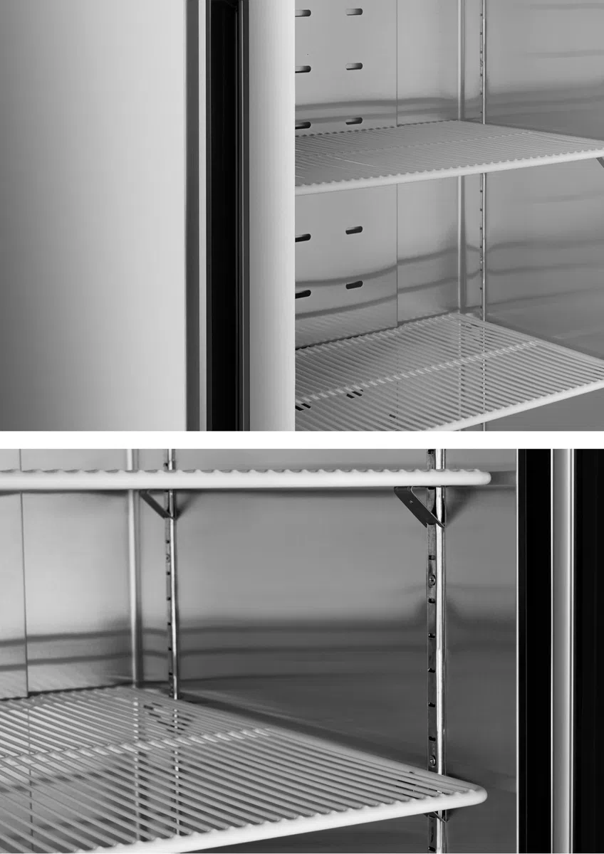 METRO Professional Glastürkühlschrank GRE6600SG, 380 L, 5 Einlegeböden, LED-Beleuchtung, mit Schloss, 2 Rollen, Silber