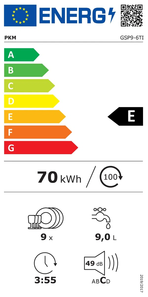 PKM Geschirrspüler GSP9-6TI | 9 Gedecke | 6 Programme | 49 dB | Eco-, 90 Min-, Glas-, Schnell-, Intensivprogramm | Startzeitvorwahl | Teilintegriert | 2 Körbe | 1 Besteckkorb | Energieeffizienz E