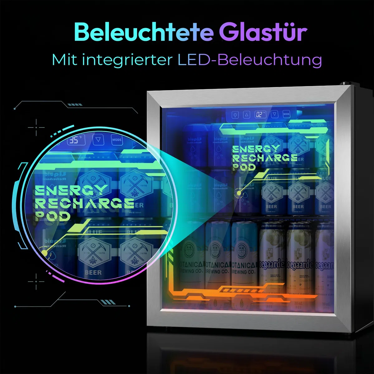 TRIUMPHKEY 50L Getränkekühlschrank mit Glastür und RGB-LED-Beleuchtung