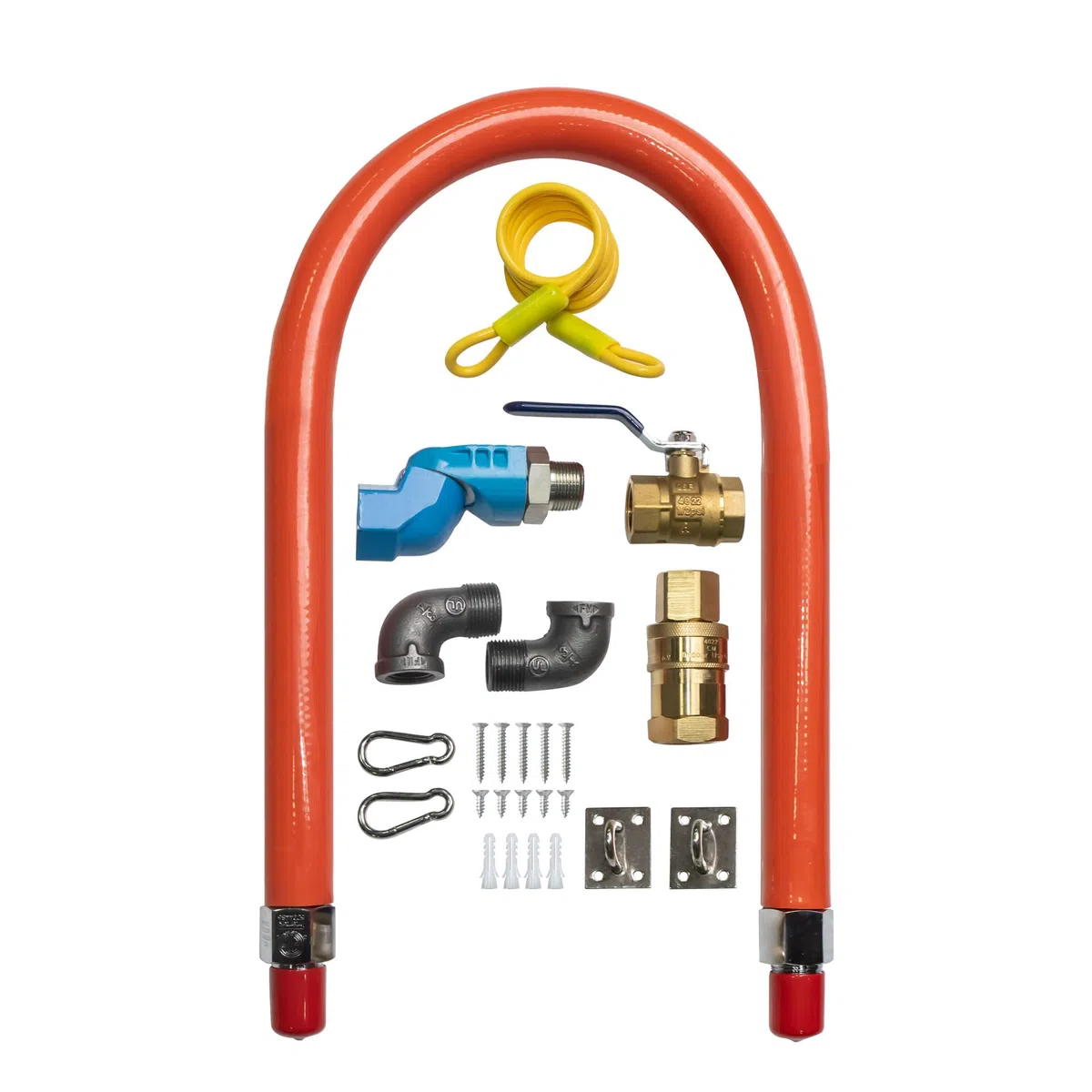 1675kit48 Sicherheitssystem-Set mit 2 Ellbogen, 1,9 cm NPT-Schnelltrennung, 121,9 cm Gasleitungsschlauch für Küchenausrüstung, Vollport-Gasventil, Rückhaltegerät und 1,9 cm Drehanschluss
