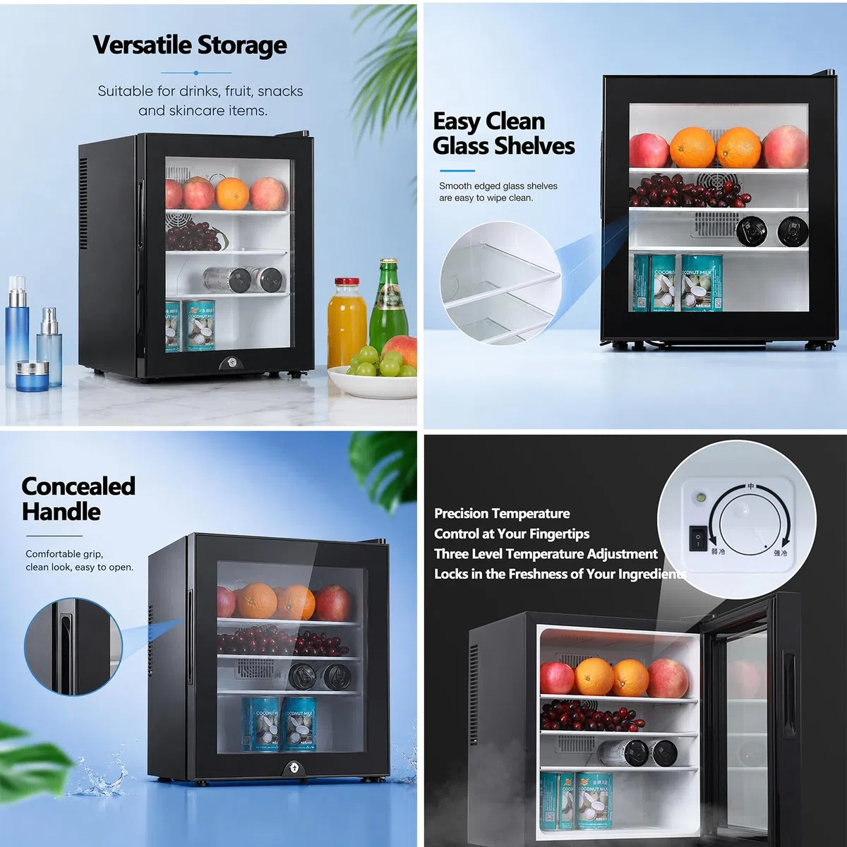 Mini-Gefrierschrank mit Glastür und Schloss, leiser 28 dB Tischkühlschrank für Büro, Wohnheim, Wohnung – kompaktes 20-Liter-Design für Getränke und Snacks