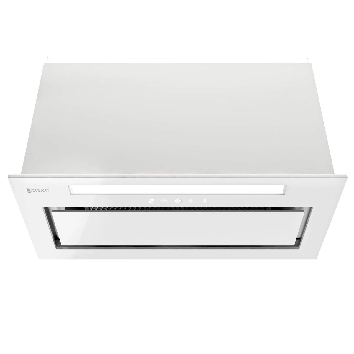 Dunstabzugshaube, Einbauhaube für Küche, Flachlüfter, mit Beleuchtung, Einbaubreite 60 cm, 4 Leistungsstufen, Gehärtetes Glas und Lackierter Stahl, Loteo 60.4 Plus White, Weiß