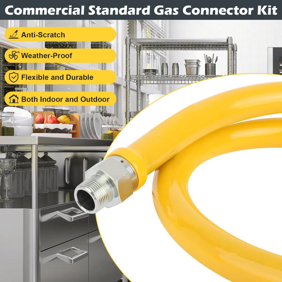 Wayona 1,9 cm Gasschlauch mit Schnellverbindungsstücken, 121,9 cm Gas-Flexleitungsanschluss-Set, 1675kit48 Sicherheitssystem-Set, flexibler Erdgasleitungsschlauch für gewerbliche Küchenausstattung