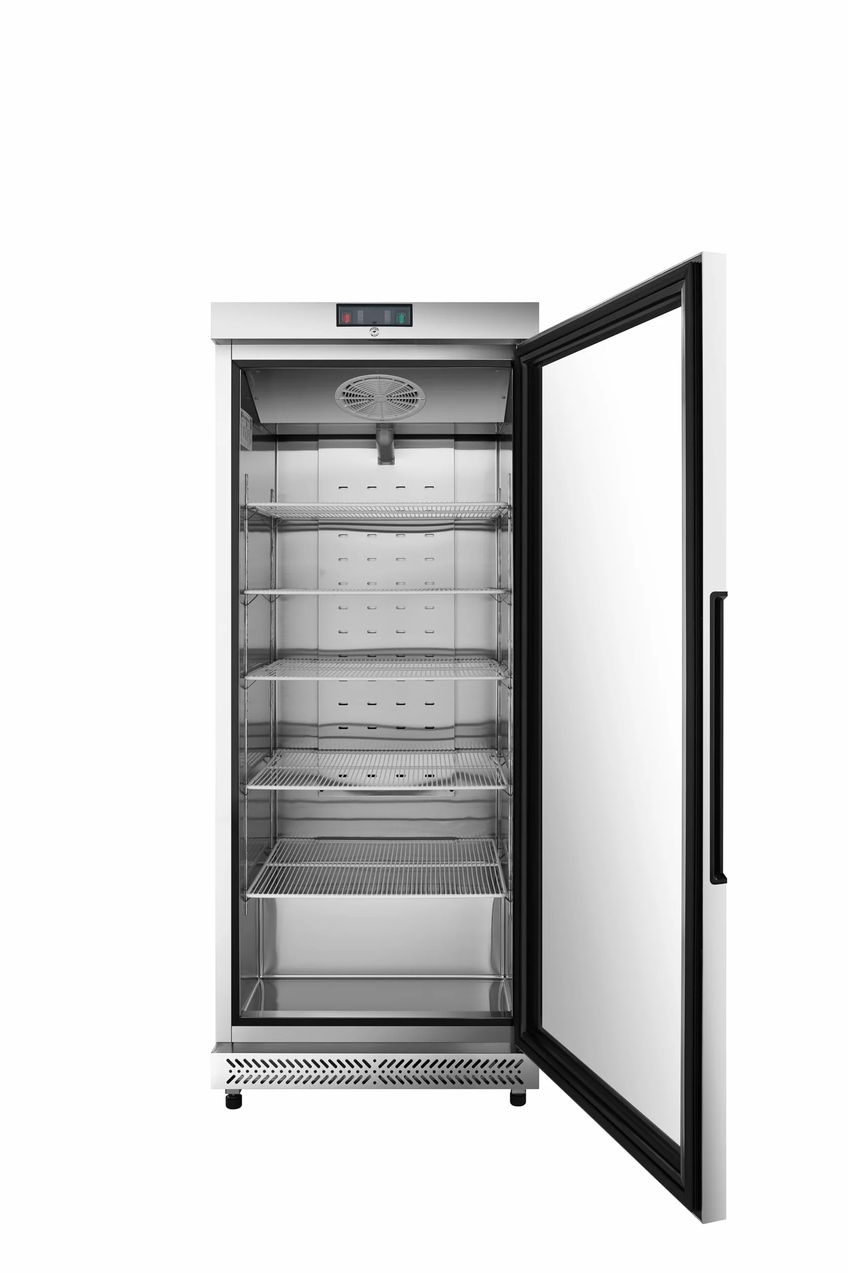 METRO Professional Glastürkühlschrank GRE6600SG, 380 L, 5 Einlegeböden, LED-Beleuchtung, mit Schloss, 2 Rollen, Silber