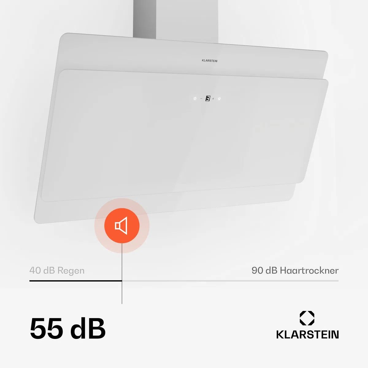 Klarstein Dunstabzugshaube, Abzugshaube Kopffrei, Leiser Dunstabzug, Dunstabzugshaube mit Filter, Wandhaube mit 3 Stufen, Dunstabzugshaube Abluft, Dunstabzugshaube 90 cm, 620 m³/h, 165 Watt, Weiß