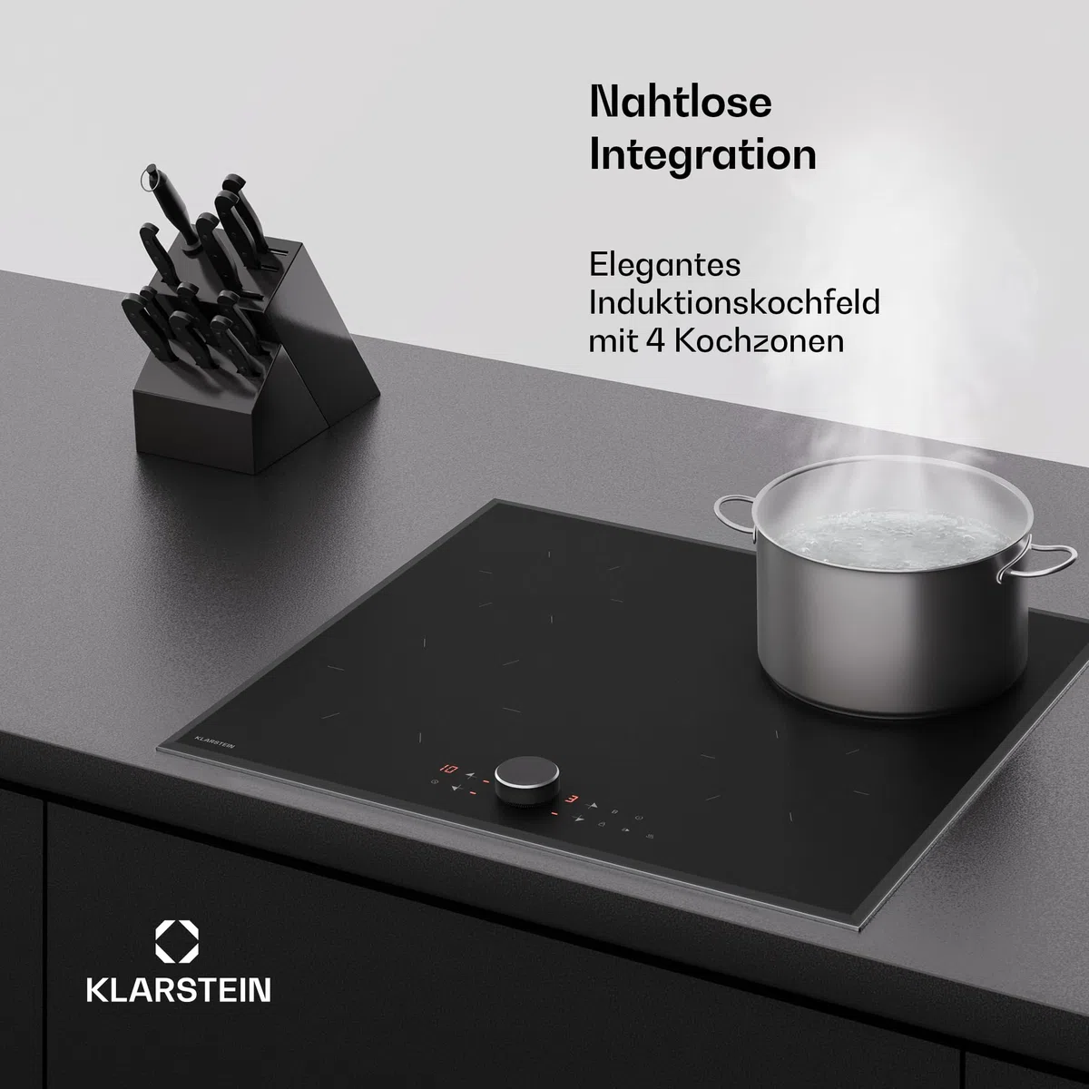 Klarstein Magnichef Induktionskochfeld - 4-Zonen, 8200W Boost, Magnetsteuerung, Timer & Kindersicherung, Restwärmeanzeige, Topferkennung, Aluminiumrahmen, 59cm Kochfeld Induktion