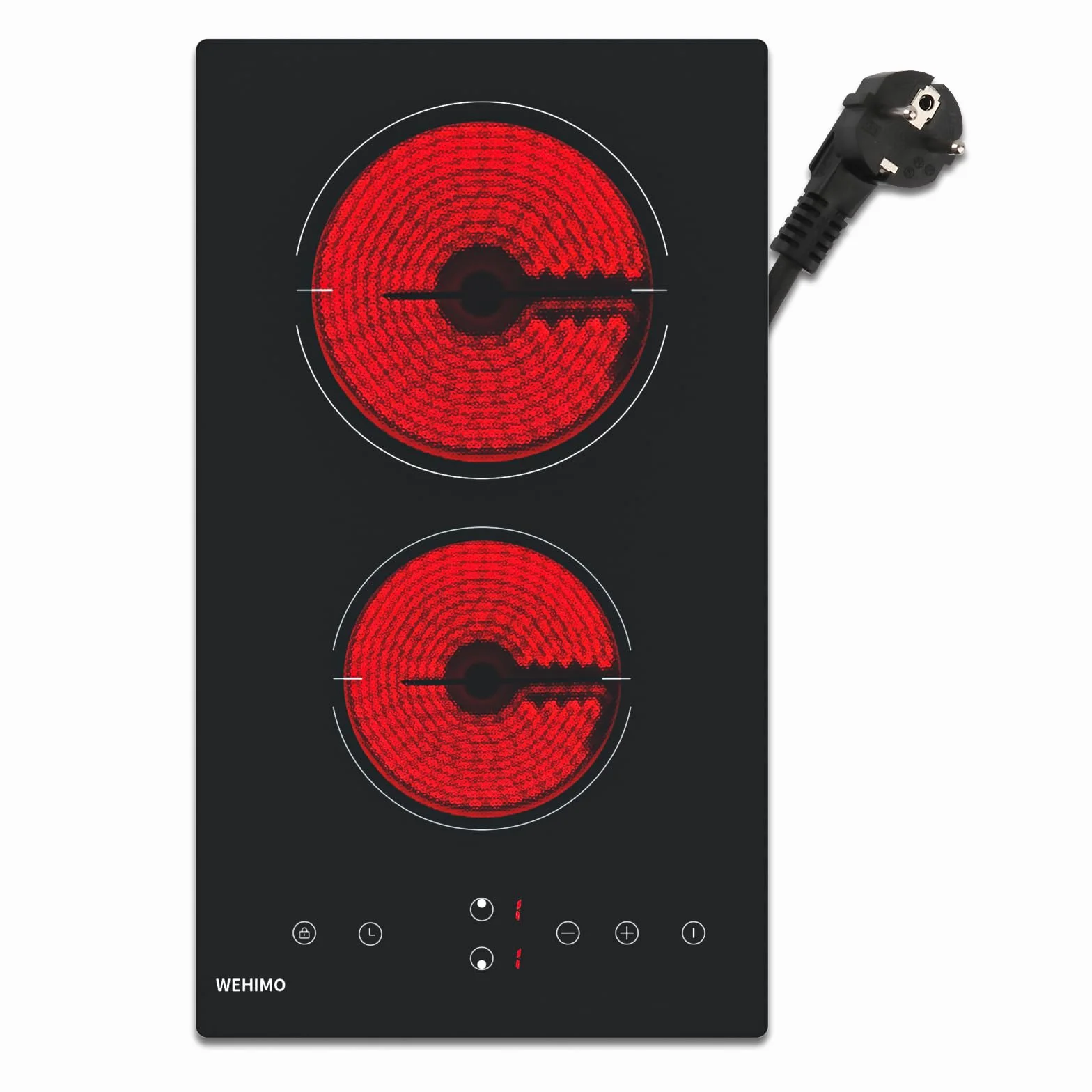 WEHIMO Domino Glaskeramikkochfeld 29.5cm, 3000W 2 Kochzonen, Berührungssteuerung, Kindersicherung & Timer, Für Alle Töpfe (2er-Pack)