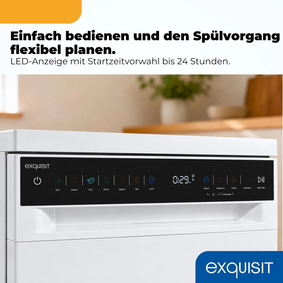 Exquisit Geschirrspüler 11 Maßgedecke | Energieklasse C | 7 Programme | Eco, Intensiv & Glas | Aquastop | Besteckschublade | Extra-Trocknung | Startzeitvorwahl 24 h | Unterbaufähig | Weiß