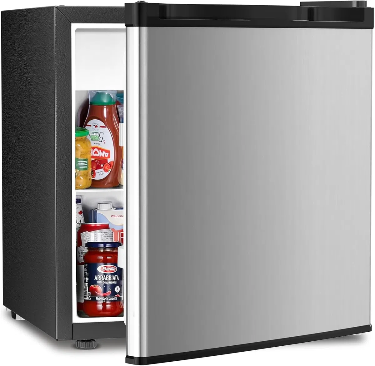 Mini Getränkekühlschrank 45,2L, Leise, Edelstahl, Schlafzimmer & Büro Energieeffizient (0,66 KWh/Tag) 0–10°c Regelung Schnellgefrieren 30 Min LED-Beleuchtung Umkehrbare Tür