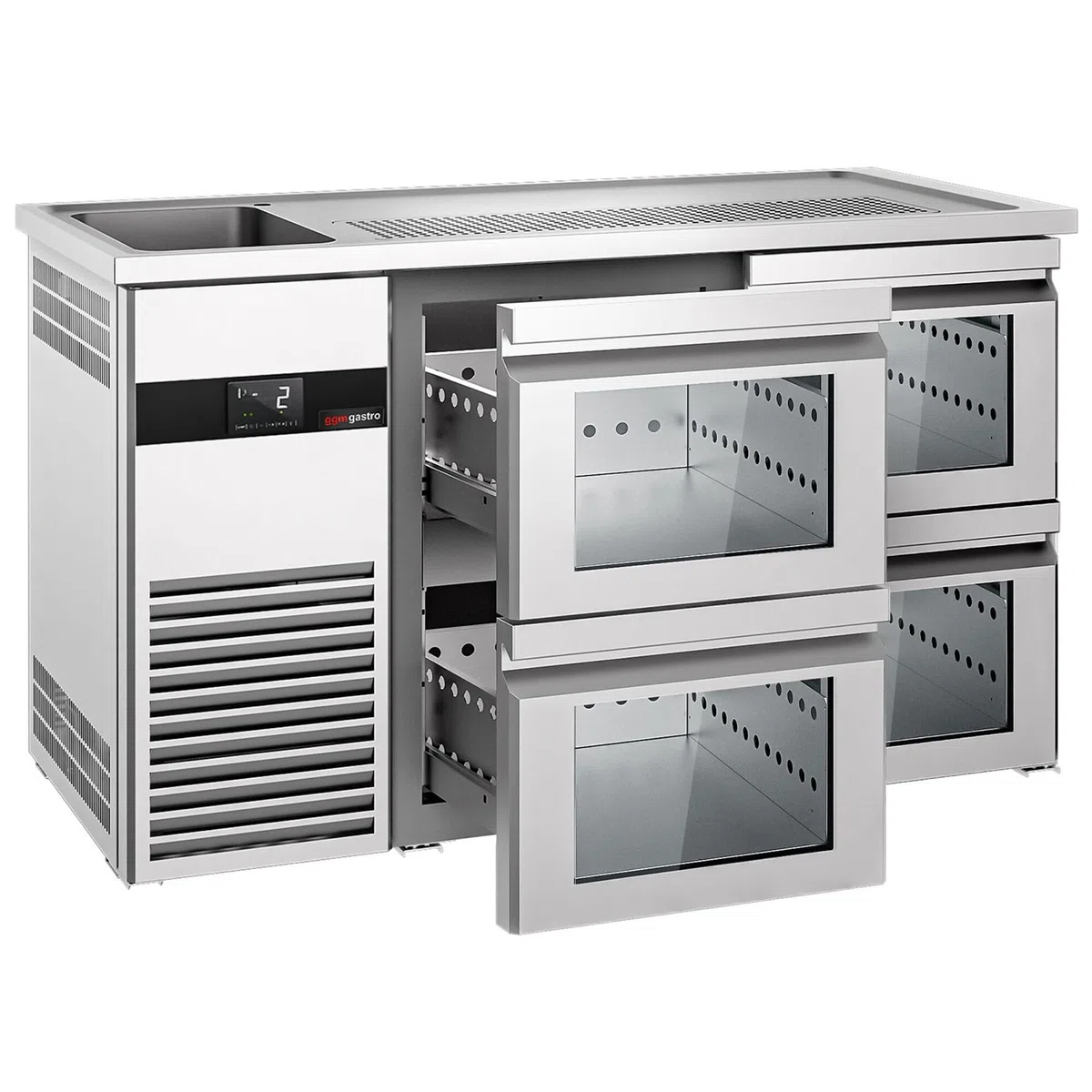 GGM Gastro | BLF157D#2#SG12 | Biertheke PREMIUM - 1550x700mm - 4 Glasschubladen