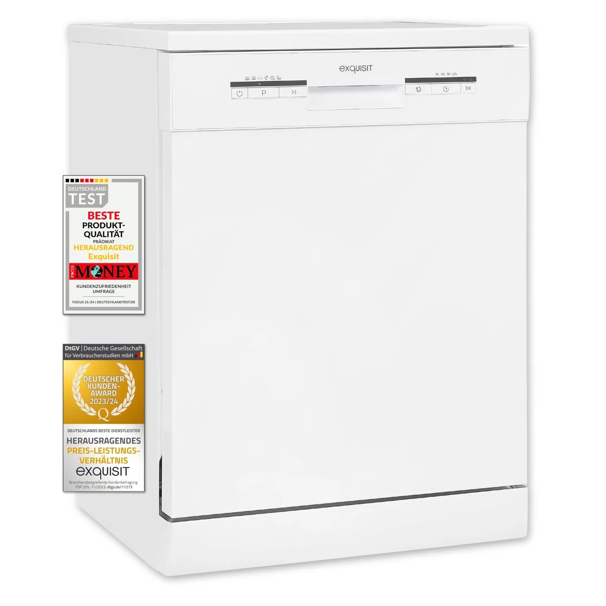 Exquisit Geschirrspüler GSP9112-030E Weiss | Spülmaschine 60 cm freistehend und unterbaufähig | Standgerät | 12 Maßgedecke | Weiß