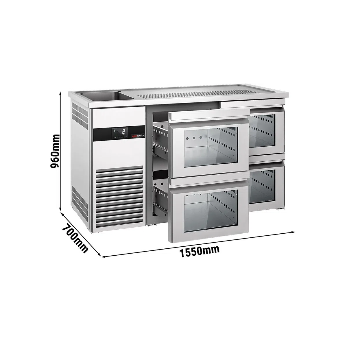 GGM Gastro | BLF157D#2#SG12 | Biertheke PREMIUM - 1550x700mm - 4 Glasschubladen
