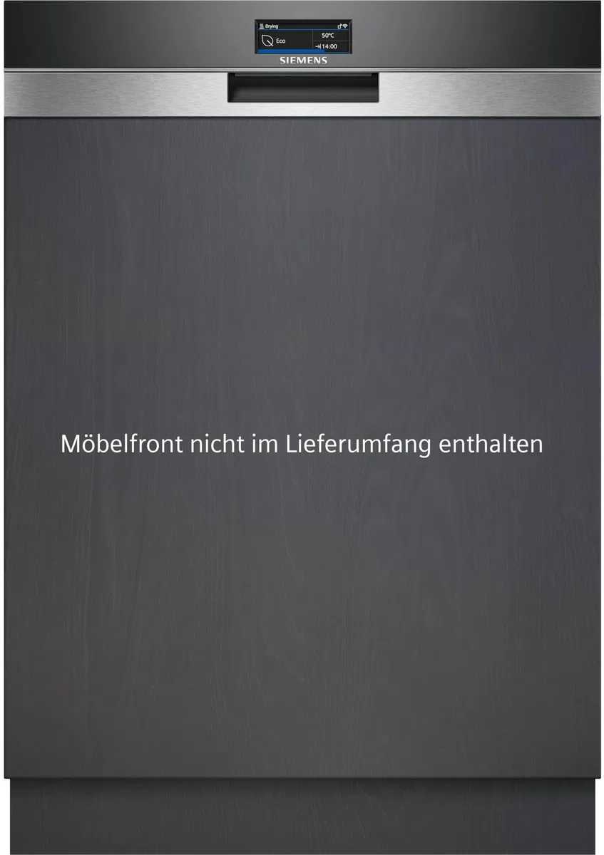 Siemens SN57YS03CE iQ700 Smarter Geschirrspüler Teilintegriert, 60 cm breit, Besteckschublade, glassZone schonende Reinigung Ihrer Gläser, varioSpeed Plus on demand der Spül-Turbo, emotionLight