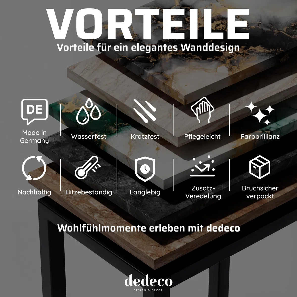Dedeco Küchenrückwand Motiv: Obst & Gemüse V1, 3mm Aluminium Platte als Fliesenverkleidung Spritzschutz Küchenwand Verbundplatte wasserfest, inkl. UV-Lack glänzend, alle Untergründe, 260 x 60 cm