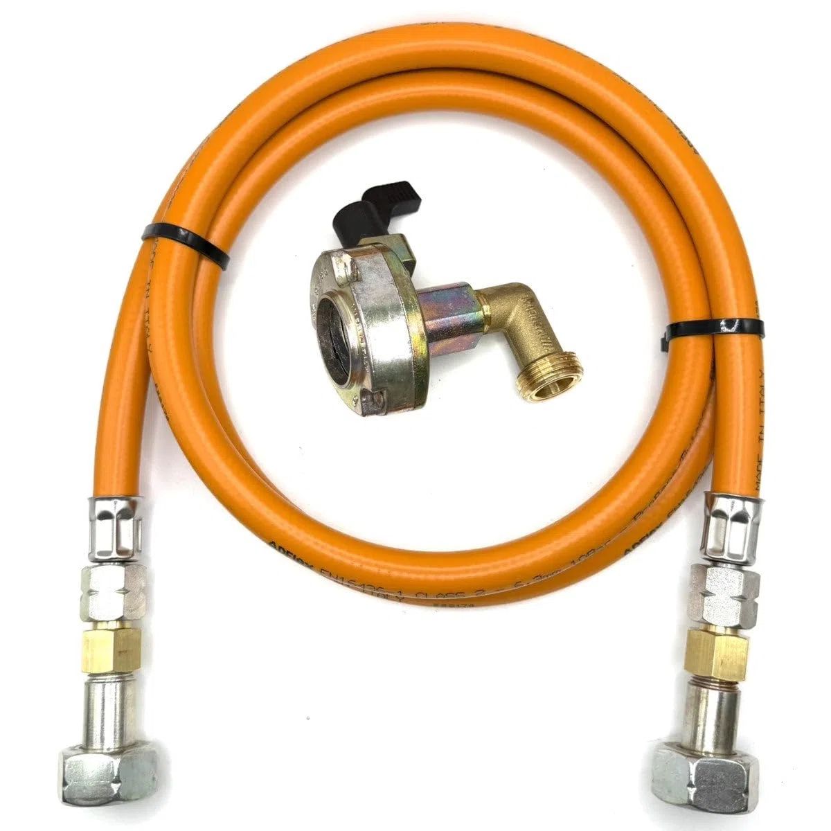 LPG Hochdruck-Gasschlauch 1,5m orange - 27mm 90° abgewinkelt Clip-On Gasflaschenadapter auf 21,8mm LH, ohne Rückschlagventil