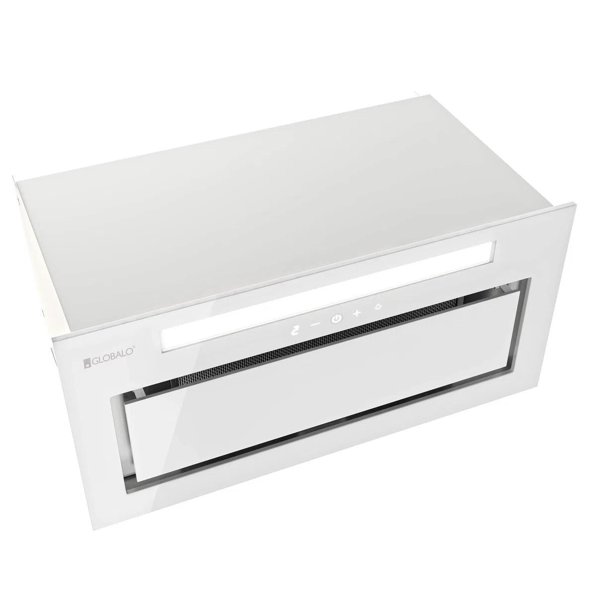 Dunstabzugshaube, Einbauhaube für Küche, Flachlüfter, mit Beleuchtung, Einbaubreite 60 cm, 4 Leistungsstufen, Gehärtetes Glas und Lackierter Stahl, Loteo 60.4 Plus White, Weiß