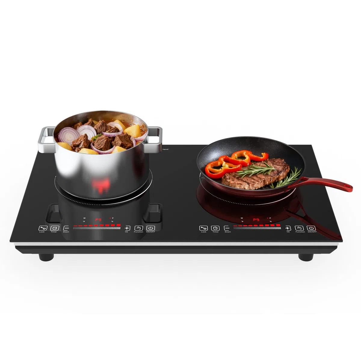 Induktionskochfeld 2 Platten 3600W, Freistehende Kochplatte Elektrisch 60cm mit 9 Leistungsstufen, Timer und Kindersicherung, Doppelkochplatte für Küche und Wohnung