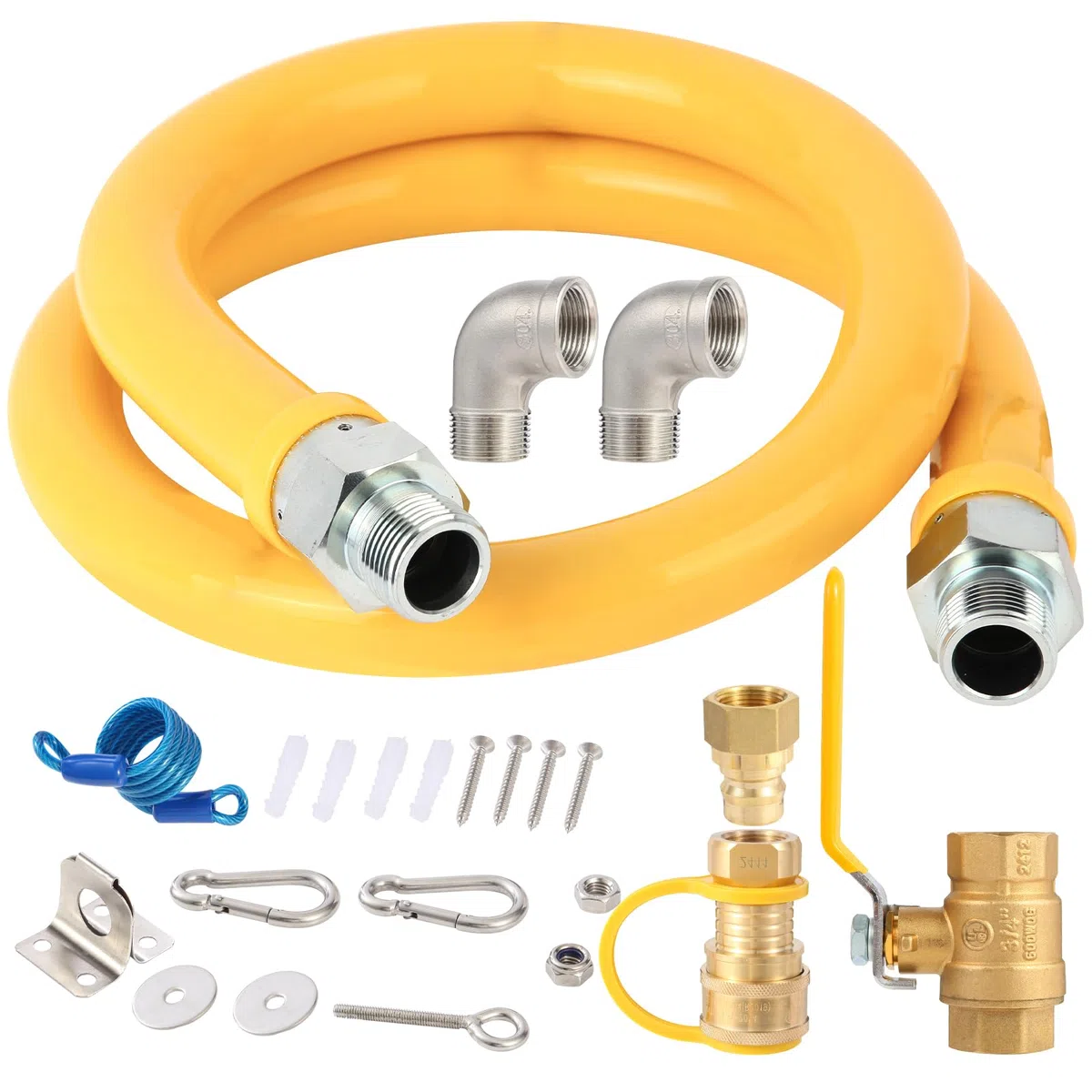 Wayona 1,9 cm Gasschlauch mit Schnellverbindungsstücken, 121,9 cm Gas-Flexleitungsanschluss-Set, 1675kit48 Sicherheitssystem-Set, flexibler Erdgasleitungsschlauch für gewerbliche Küchenausstattung