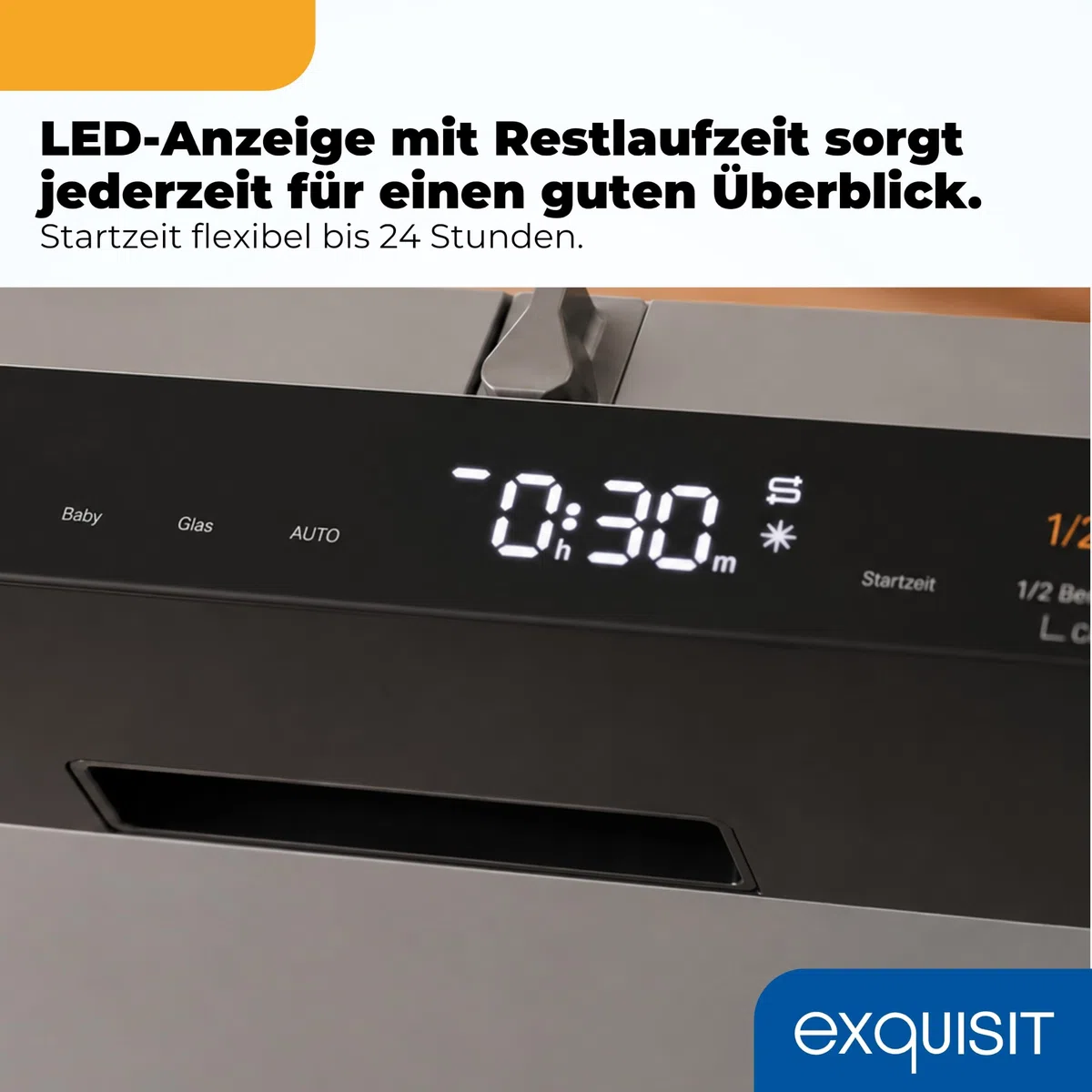 Exquisit Vollintegrierbarer Geschirrspüler 16 Maßgedecke | Energieklasse C | 8 Programme | Eco, Intensiv & Glas | Aquastop | Besteckschublade | Extra-Trocknung | Startzeitvorwahl | LED-Fußbodenanzeige