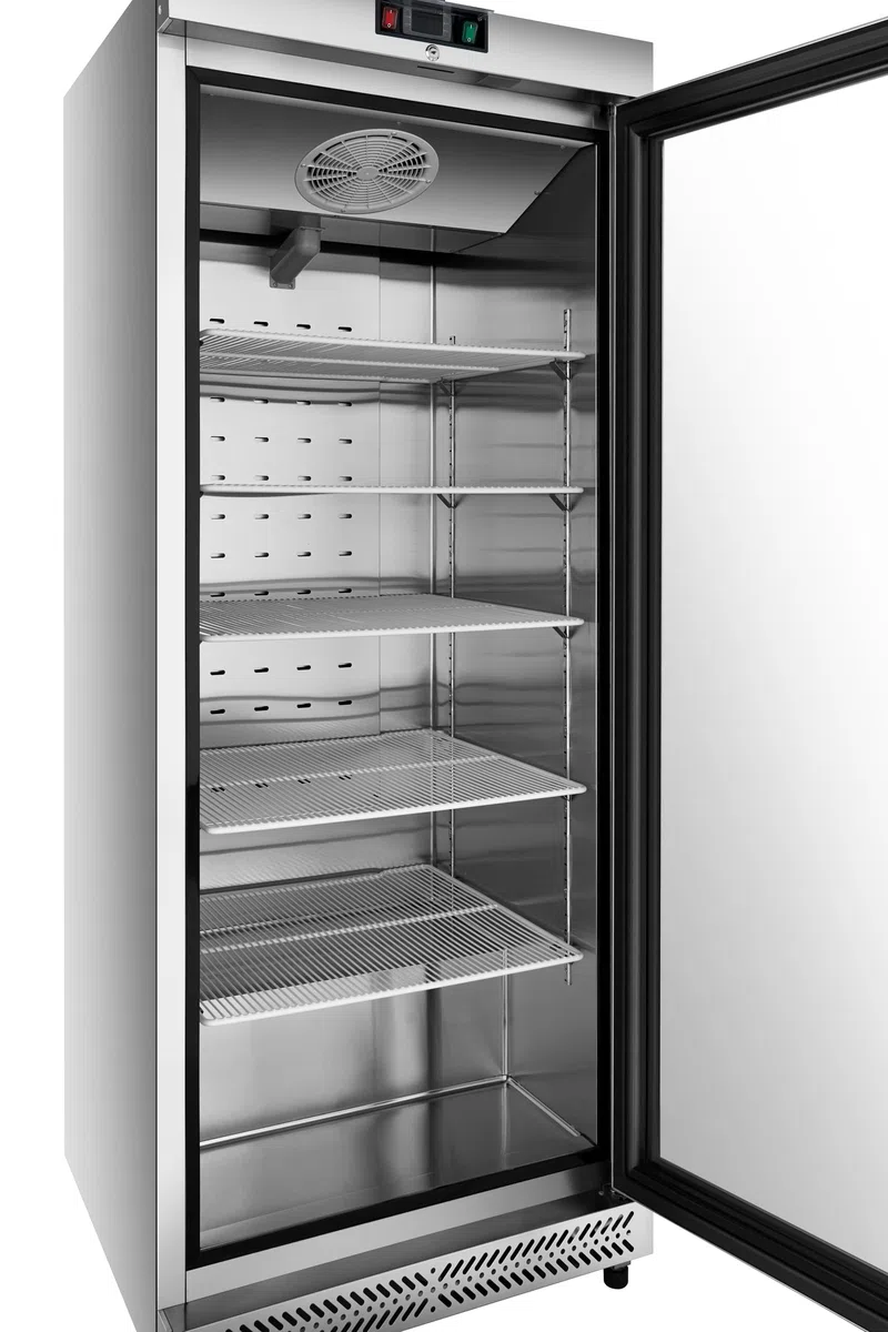 METRO Professional Glastürkühlschrank GRE6600SG, 380 L, 5 Einlegeböden, LED-Beleuchtung, mit Schloss, 2 Rollen, Silber