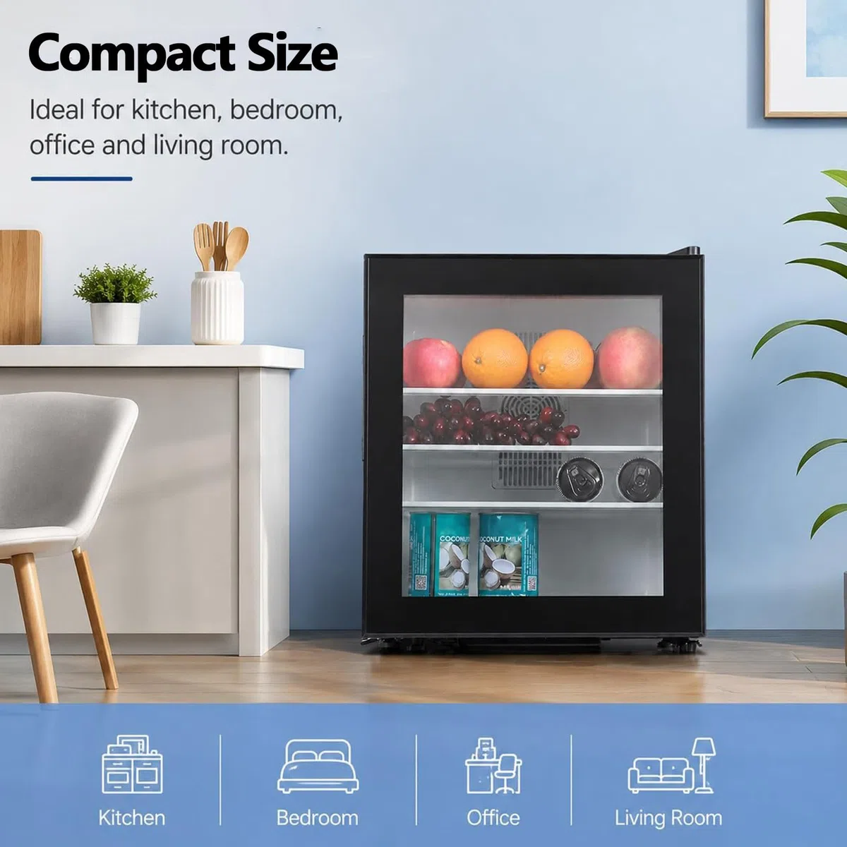 Mini-Gefrierschrank mit Glastür und Schloss, leiser 28 dB Tischkühlschrank für Büro, Wohnheim, Wohnung – kompaktes 20-Liter-Design für Getränke und Snacks